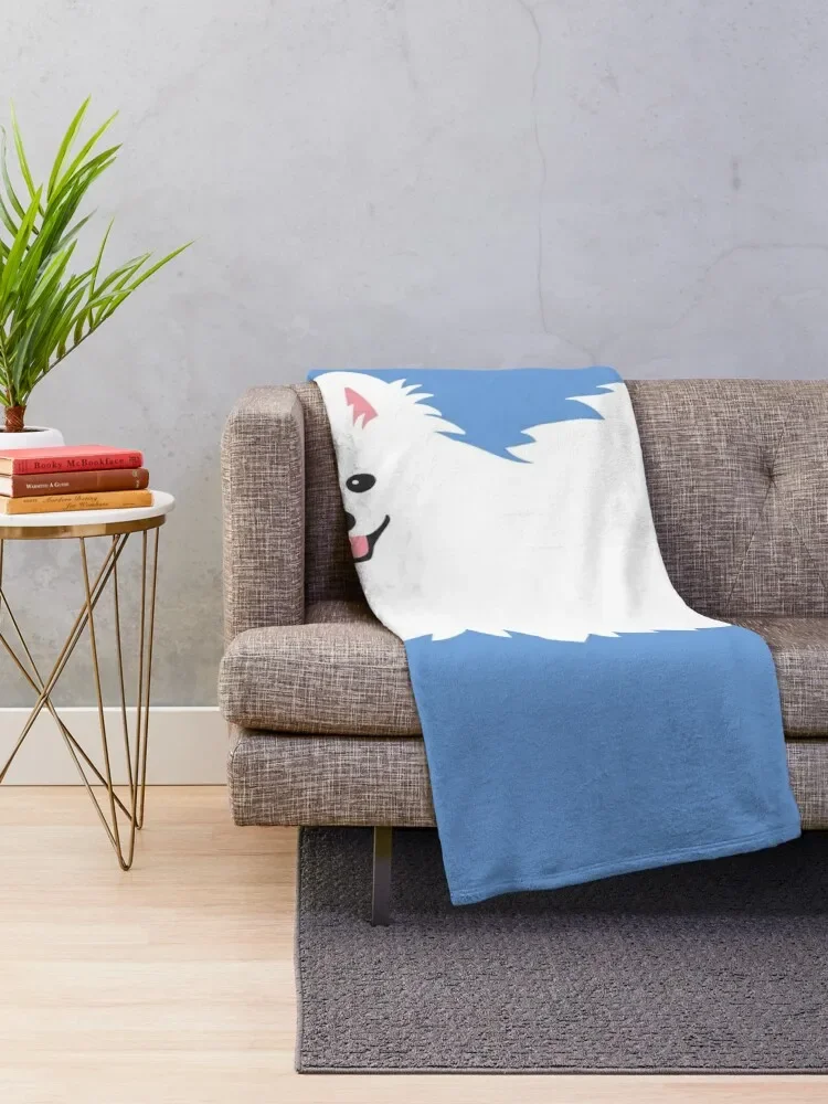 Waiting Japanese Spitz Puppy Dog - KamaHachi Sky Blue Throw Blanket warm winter Beach Bed linens Blankets