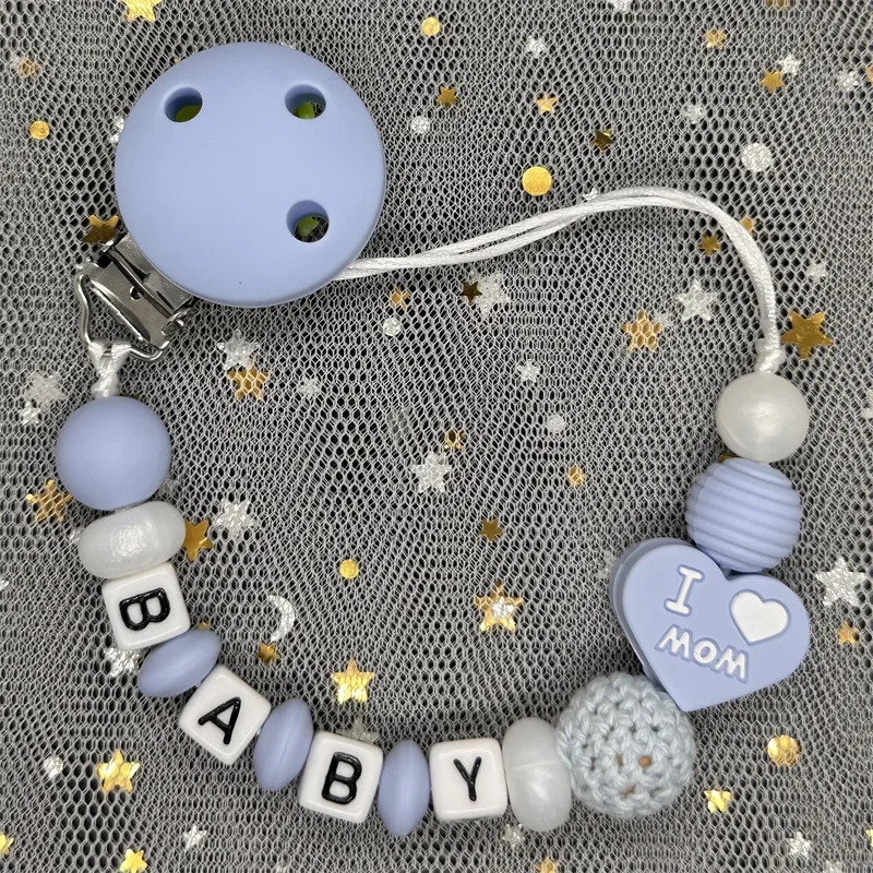 Free Custom Personalized Name Pacifier Clips Handmade Beech Wood Chain Silicone Crown Holder Soother Baby Teething Toy Chew Gift