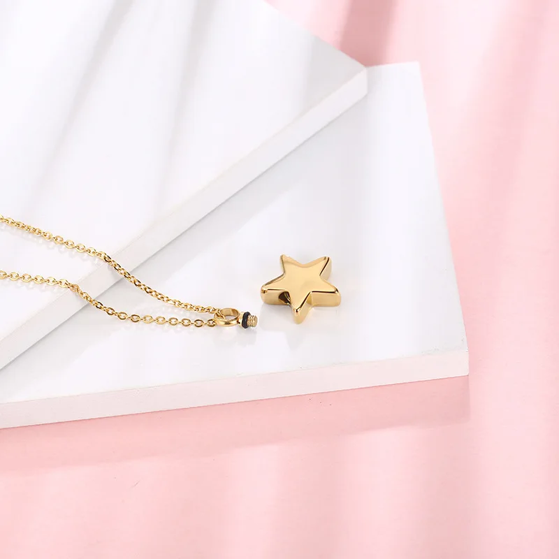 Stainless Steel Star Cremation Urn Pendant Jewelry Ash Memorial Keepsake Accessories Necklace Gold/Silver Color