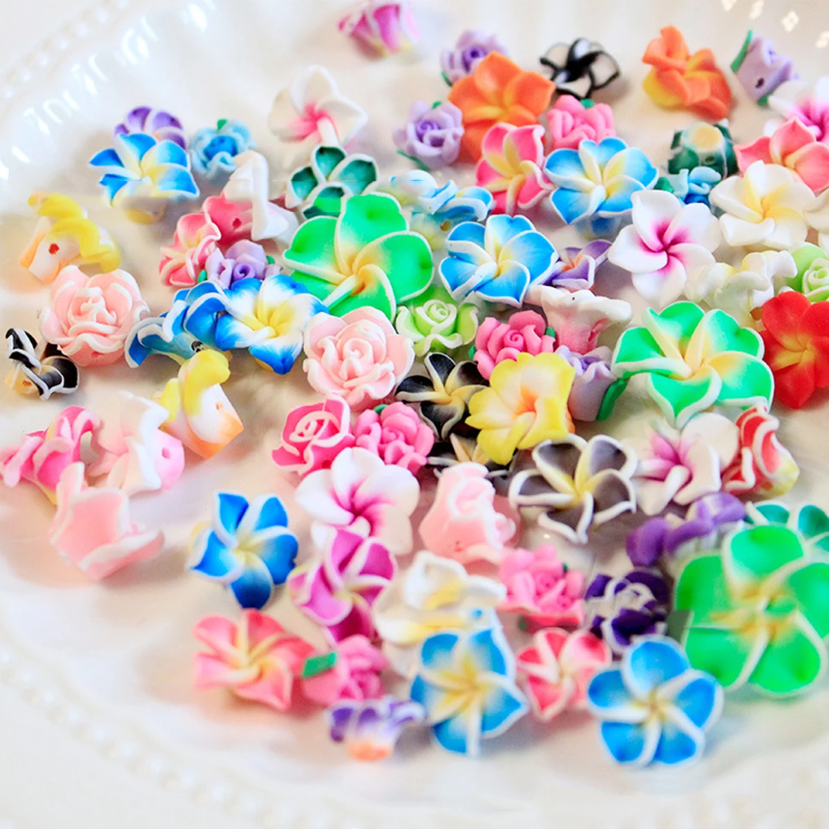 

50pcs Soft Polymer Clay Plumeria Flowers Decorative Hair Accessories Barrettes Phone Case Diy Craft Beads For Wedding Beach