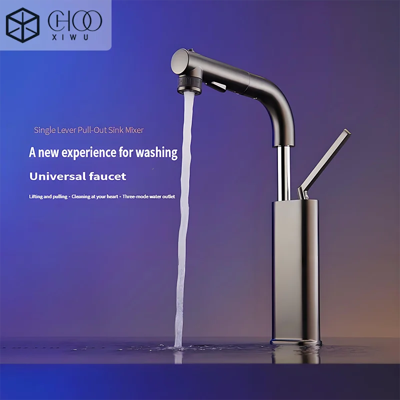 

CHOOXIWU - White Milky White Pull-out Lift Bathroom Faucet, Hot and Cold Bathroom Sink, Washbasin, Single Connected Faucet