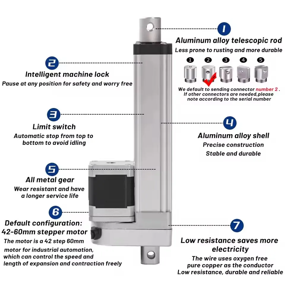 Linear Actuator With Nema17 Stepper Motor DC Linear Actuator Stepper Motor 50-1000mm Stroke Aluminum Alloy Electric Push Rod