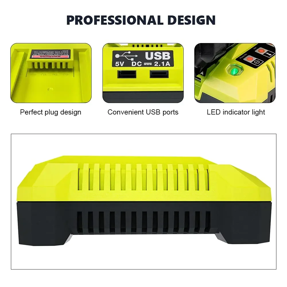 RYOBI 40V 리튬 이온 배터리 OP4015 OP4026 OP4026A OP4030 OP4040 OP4050 OP4050A용 듀얼 USB 포트가 있는 OP401 리튬 이온 배터리 충전기