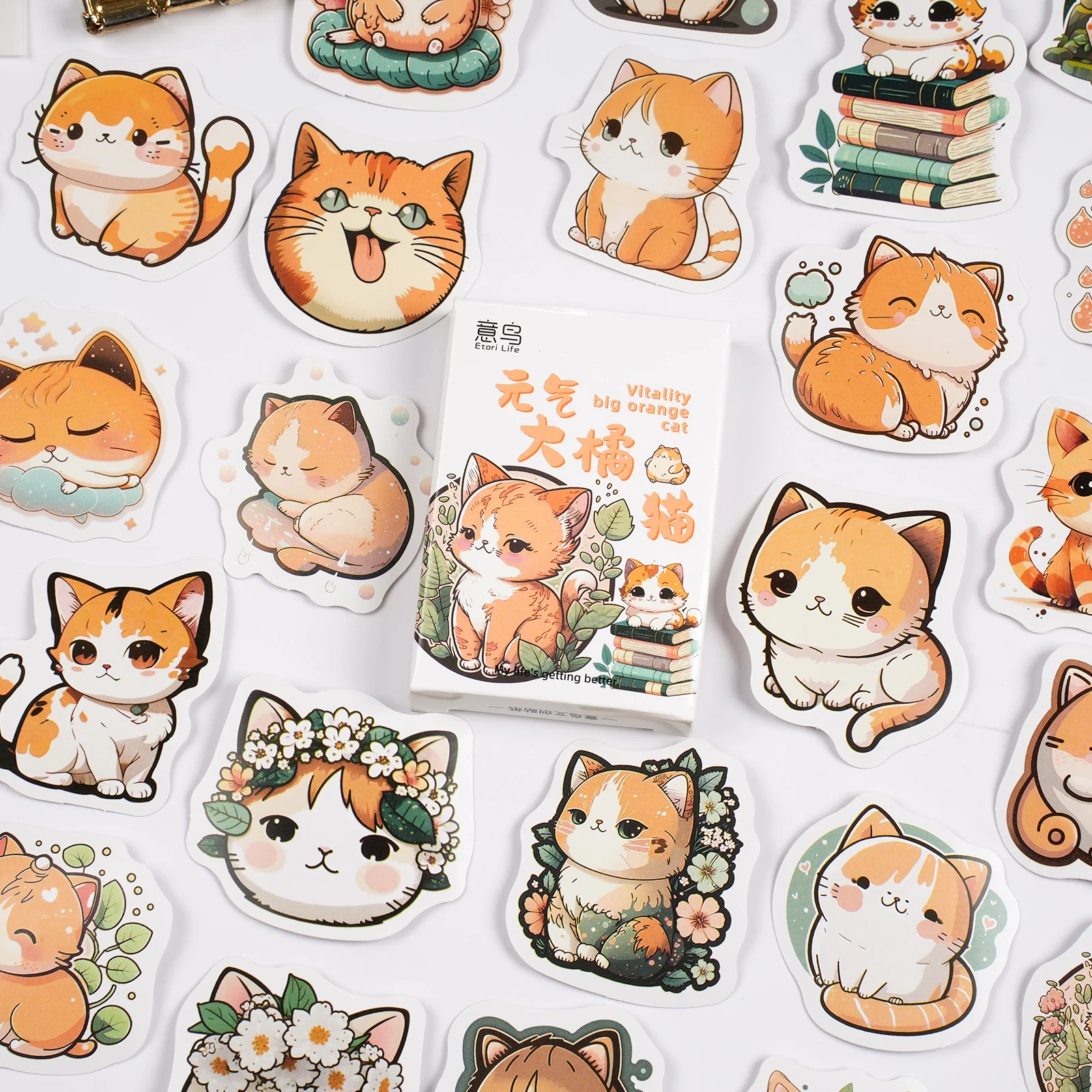 30pcs Vitality Big Orange Cat Stickers Set Cute Cartoon Mini Decoration Adhesive for Album Diary Kids Gift F7643