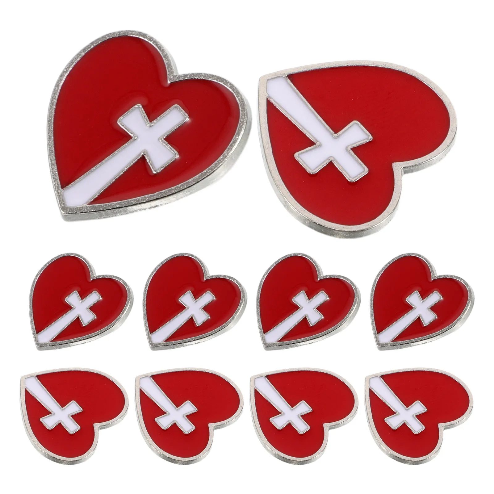 10Pcs Red Heart Cross Brooch Medical Staff Badge Nurse Appreciation Pin for Doctor Clothes Hat Volunteer Badges for Nurses