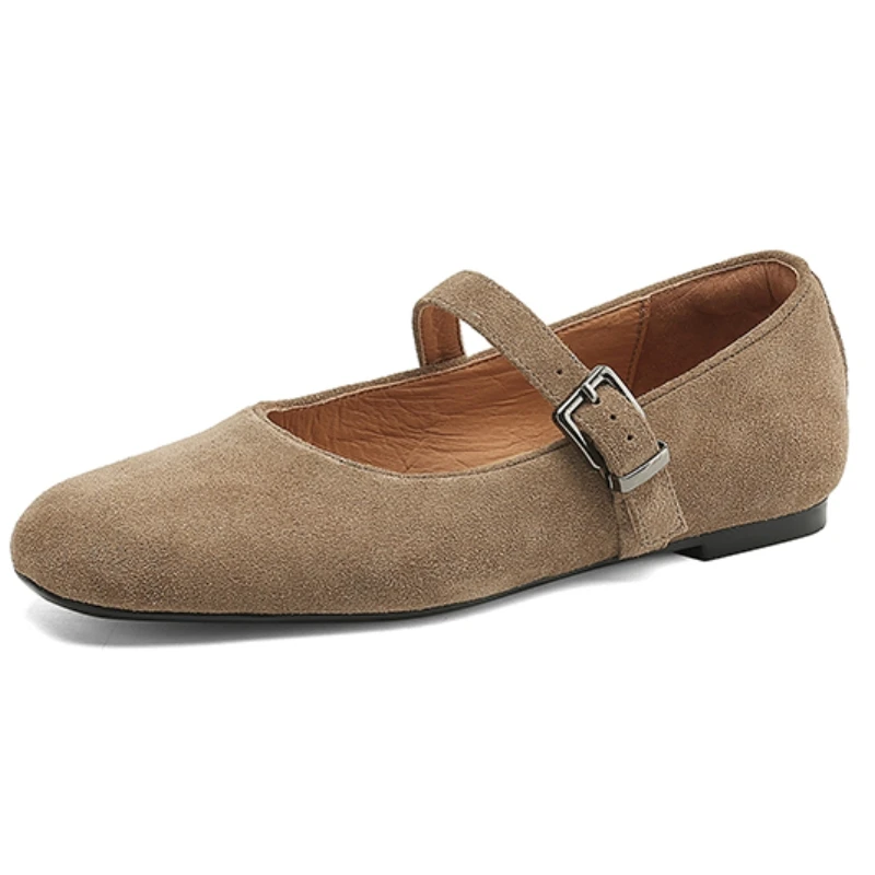 

Genuine Leather Women's Loafers Flats Mary Jane Shoes New 2026 Spring Autumn Casual Walking Work Shoes Brown Flats Big Size 43