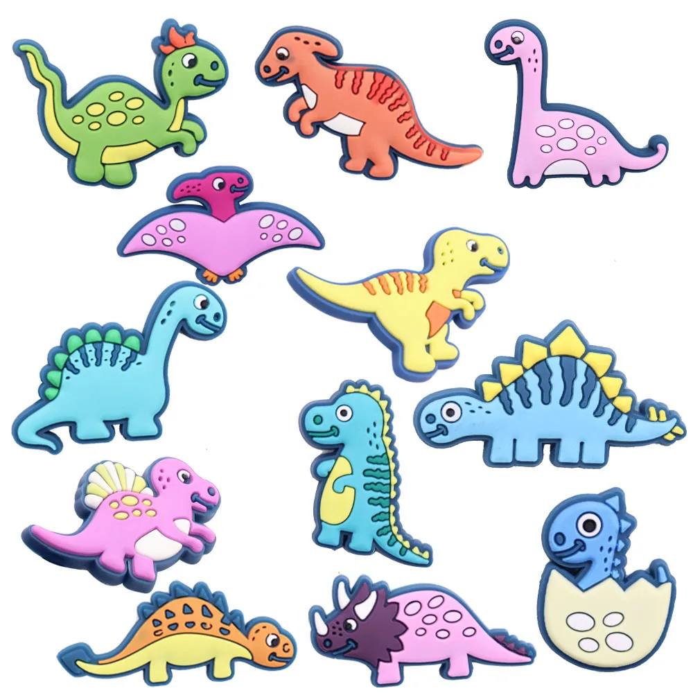 Single Sale 1pcs PVC Animal Dinosaur Stegosaurus Tyrannosaurus Shoe Charms Accessories Sandals Shoes Decorations Buckle Kid Gift