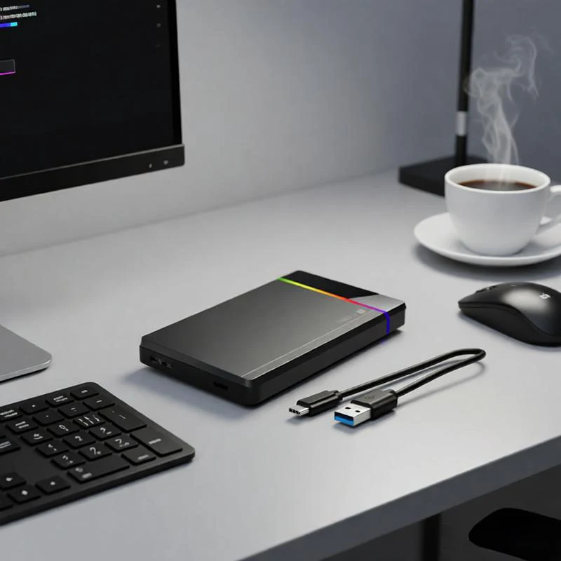 U25N 2.5-inch Type-C Tool Free Portable Hard Drive Case with RGB Cool Indicator Light Suitable for Mobile Phones, Computers, Etc