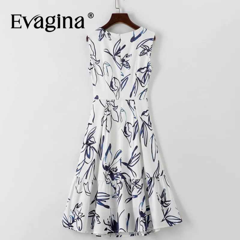 Evagina Fashion Design Summer Women's A-Line Dress V-Neck Sleeveless Vintage Print Party Mini Dresses