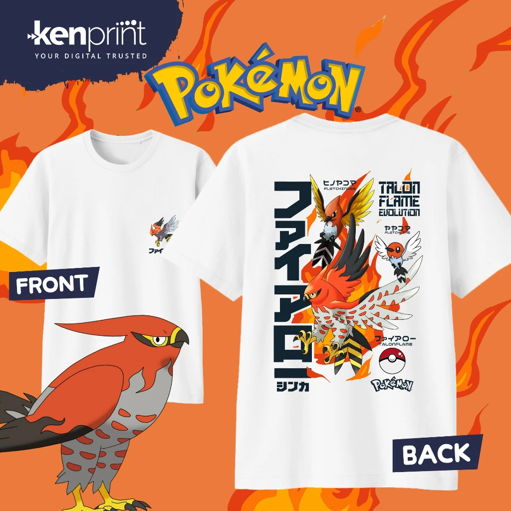 Camiseta Gráfica Pokémon Anime Talonflame 2026 para Homens e Mulheres, Algodão Casual de Alta Qualidade, Roupas de Verão Y2K