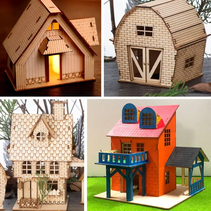 1:50 Scale Miniature Building Prefabricated House Wooden Cabin DIY Assembly Model Kit Wooden Constructor Architecture Material