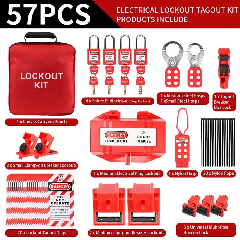 Lock Out Tag Out Kits Electrical,57 Lockout Tagout Kit With Breaker Hasps Tag Padlock Plug Lockout For OSHA-Loto Kit