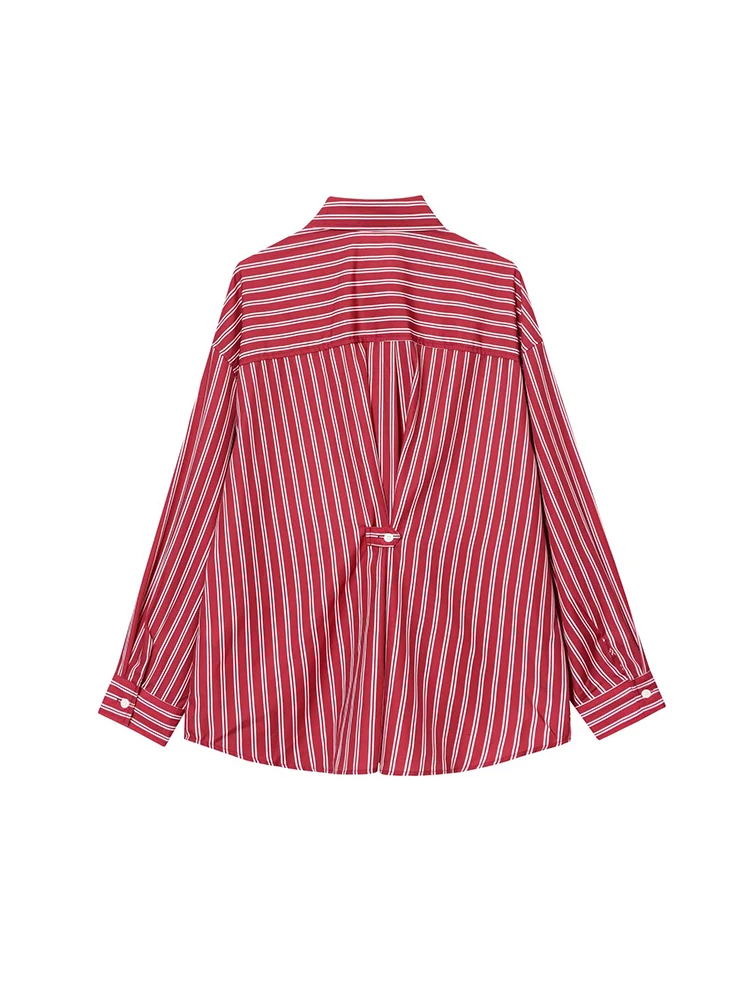 قميص نسائي فضفاض مخطط بأكمام طويلة وياقة أنيقة ومتعددة الاستخدامات على الطراز الأوروبي #2