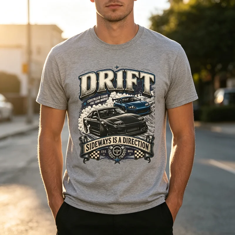 Drift Racing Vintage T-Shirt Sideways Is a Direction Tee JDM Car Fans Gift Vintage Car Graphic Print Soft Cotton Crew Neck Top