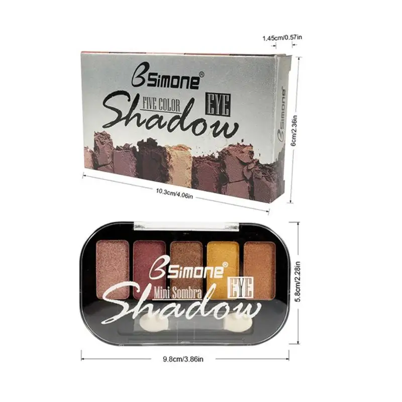 BSIMONE Paleta de sombras de ojos de cinco colores Tridimensional, Natural, Desarrollo de color de larga duración, Maquillaje de sombra de ojos de sombra terrosa