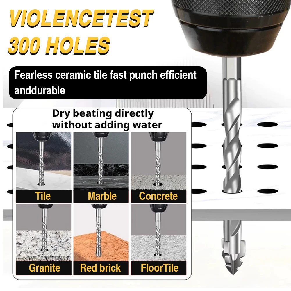 

6PCS 4-Blade Saw Tooth Eccentric Drill Bit 4/5/6/8/10/12mm Alloy Drill Bit Four-Edge Eccentric Drill Bit for Glass/Tile/Concrete