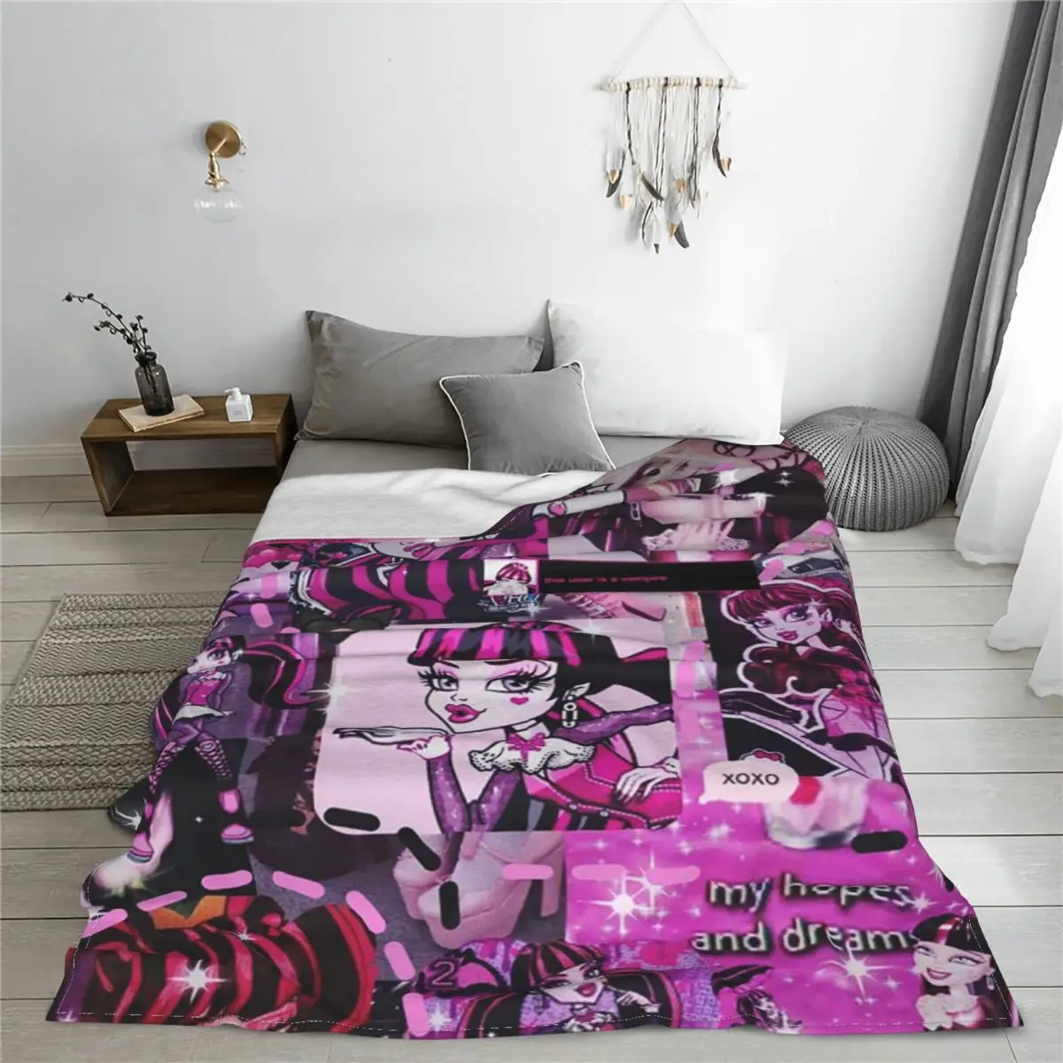 Cute Draculaura Girl Blankets Flannel Monster High Lightweight Throw Blankets for Bedding Couch Bedroom Quilt