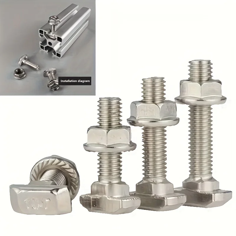 10 Sets M5 Aluminum Alloy T-Nuts with Polished Nickel Finish, Right Hand Threaded Clip-on One-Way Drive System for Industrial