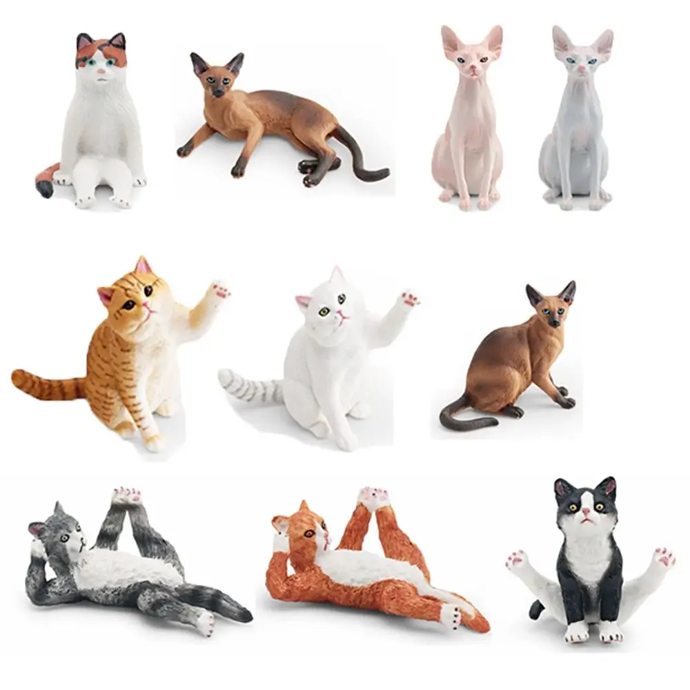 PVC Simulation Cat Model Siamese British Shorthair Cat Lifelike Realistic Pet Figurines Cat Action Figures Desktop Ornament