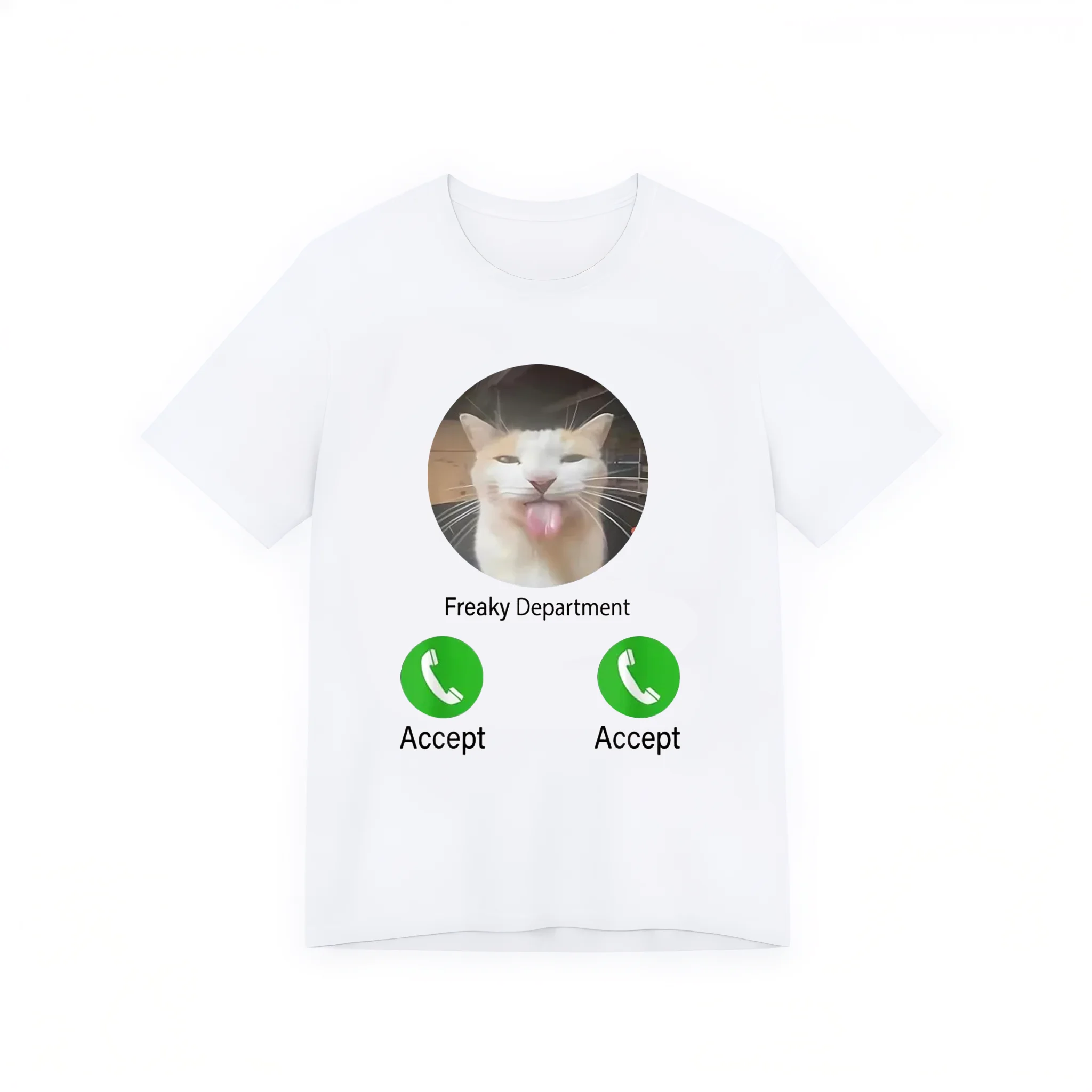 Funny Cat Meme Black Tee Call Buttons Tongue Out Cat Print Casual Versatile Short Sleeve Women's Basic Crew Neck Y2K style tee