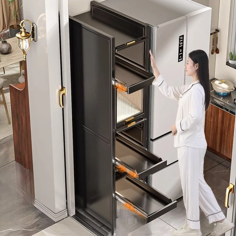 For Kitchen with Door, Pull-out Rack, Crevice Cabinet, Refrigerator Side Floor-to-ceiling