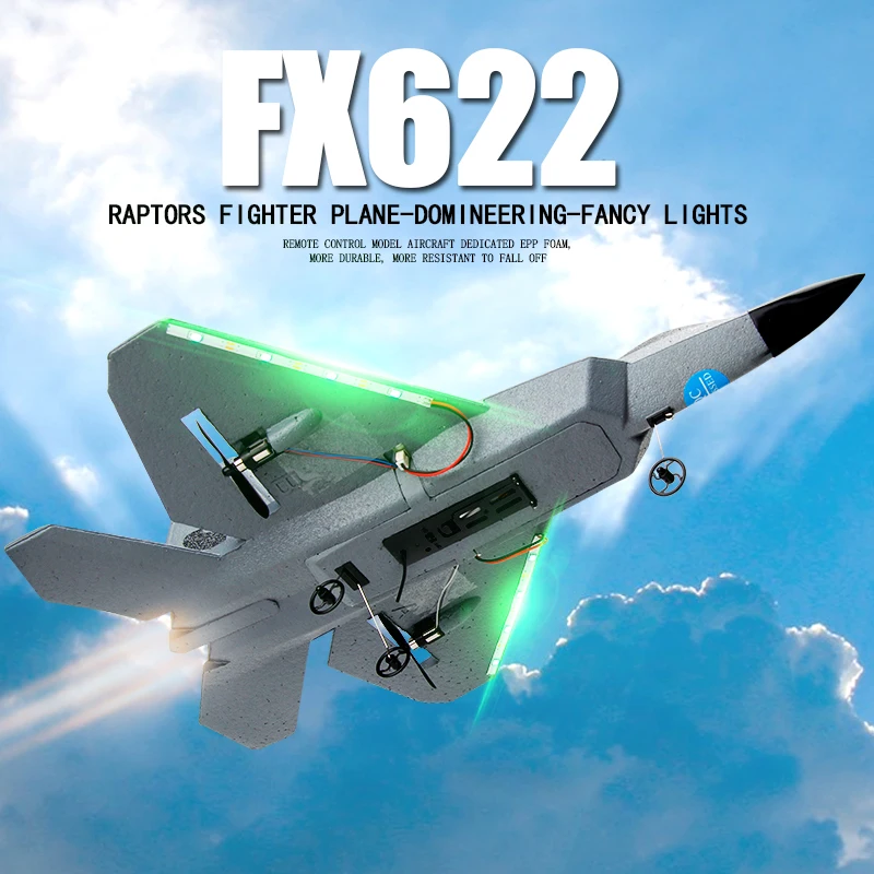 FX622 RC Glider F22 Remote Control Fighter with LED Light Fixed-Wing Foam Aircraft Simulation Radio Control Plane Toys for Gifts