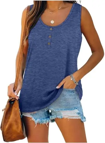 

Famulily Women Tank Top Sleeveless Scoop Neck Soft Button Down Summer Blouse Solid Color Loose Fit Tunic Shirts Tank