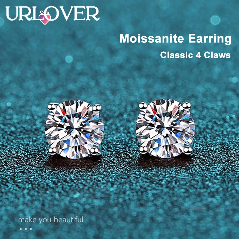 

URLOVER 0.1ct-2ct D VVS1 Moissanite Earring for Women Lab Grown Diamond Ear Studs 925 Sterling Silver Sparkling Fine Jewelry