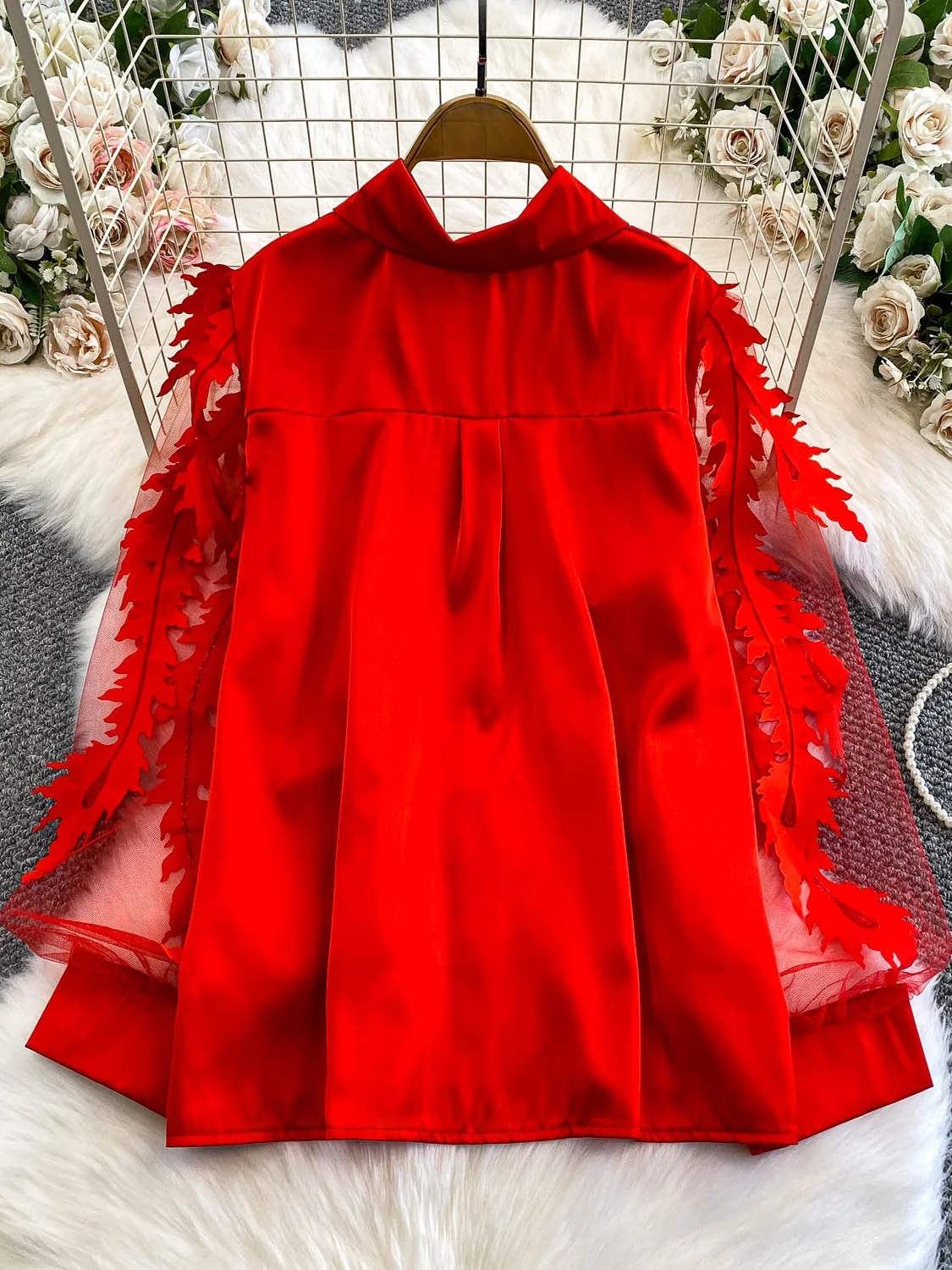 Ele diamant embelli ample femmes irt doux Sle Long Sve col rabat Design haut en filet pour l'automne hiver