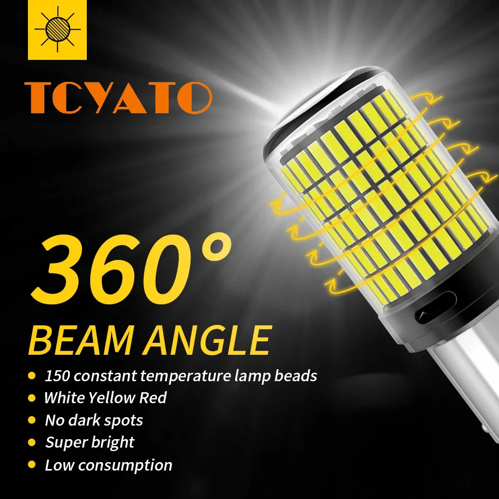 TCYATO2Pcs 144SMP 1156 BA15S  BAU15S PY21W 7440 W21W P21/5W 1157 7443 3157 LED Bulbs 54smd CanBus Lamp Reverse Turn Signal Light