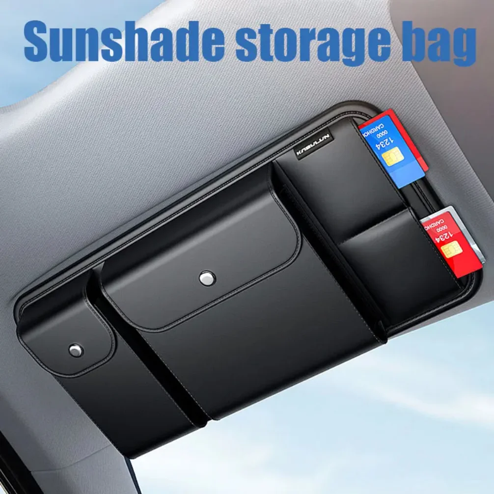 PU Leather Car Visor Organizer Bag Glasses Holder Multi-Pocket Pouch Bag Card Storage Holder Auto Visor Holder Car Interior