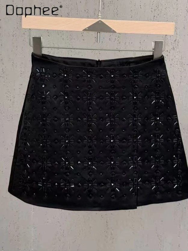 

Новинка лета: мини-юбка с высокой талией и стразами в стиле корейской модницы, универсальная, А-силуэт, элегантная