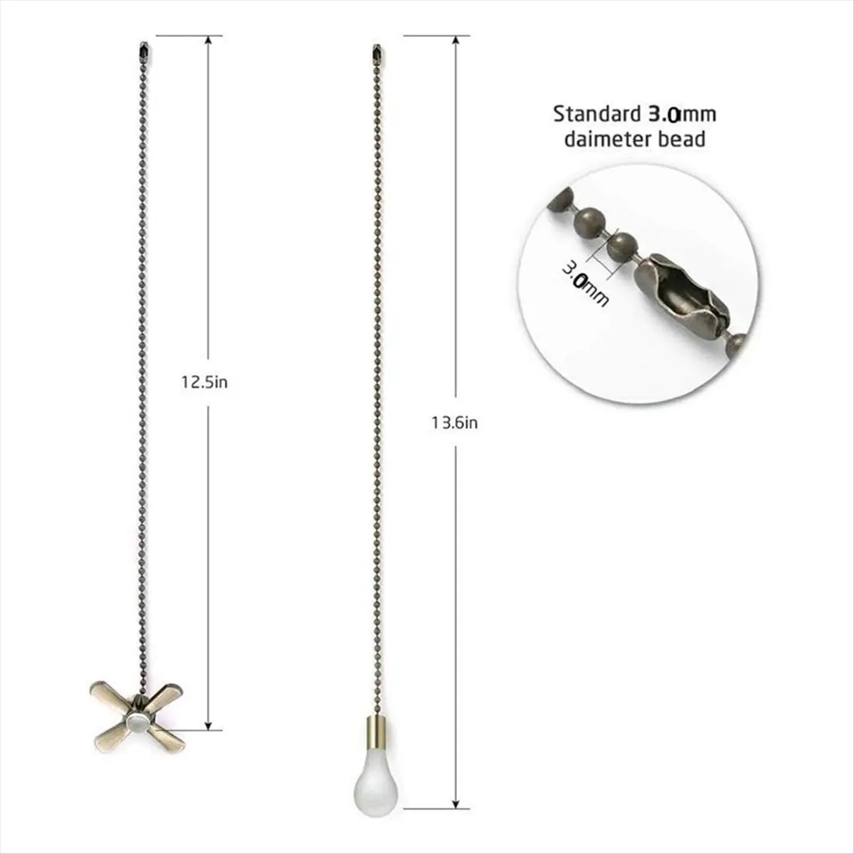 Set di catenelle per ventilatore da soffitto - 13,6 pollici, rame, design ventola e lampadina, 2 pezzi oro