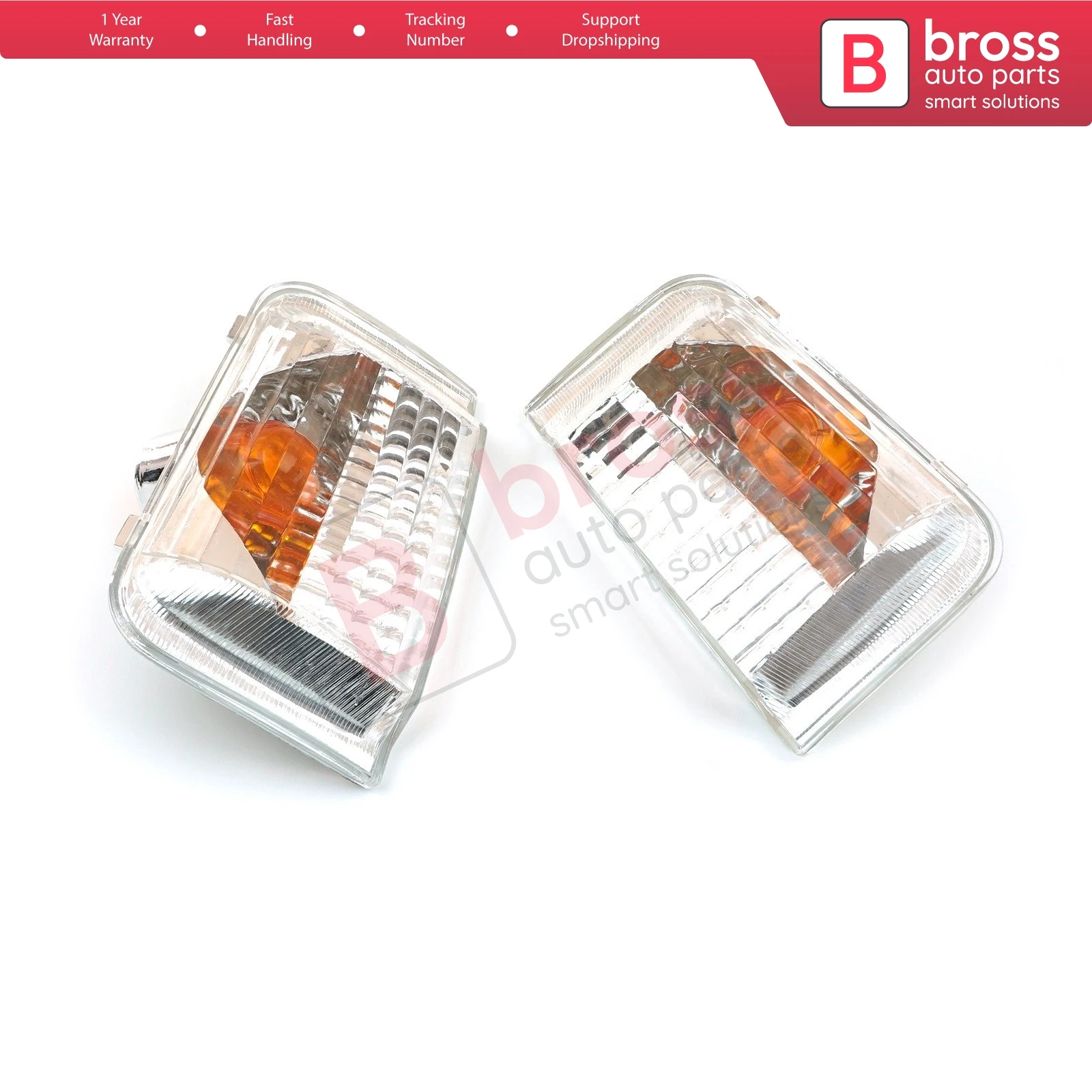 Bross BSP909 2 Pcs Side Door Wing Mirror Indicator Lamp ORANGE Lens R+L 71748253, 71748252  for Fiat Peugeot Citroen MK3