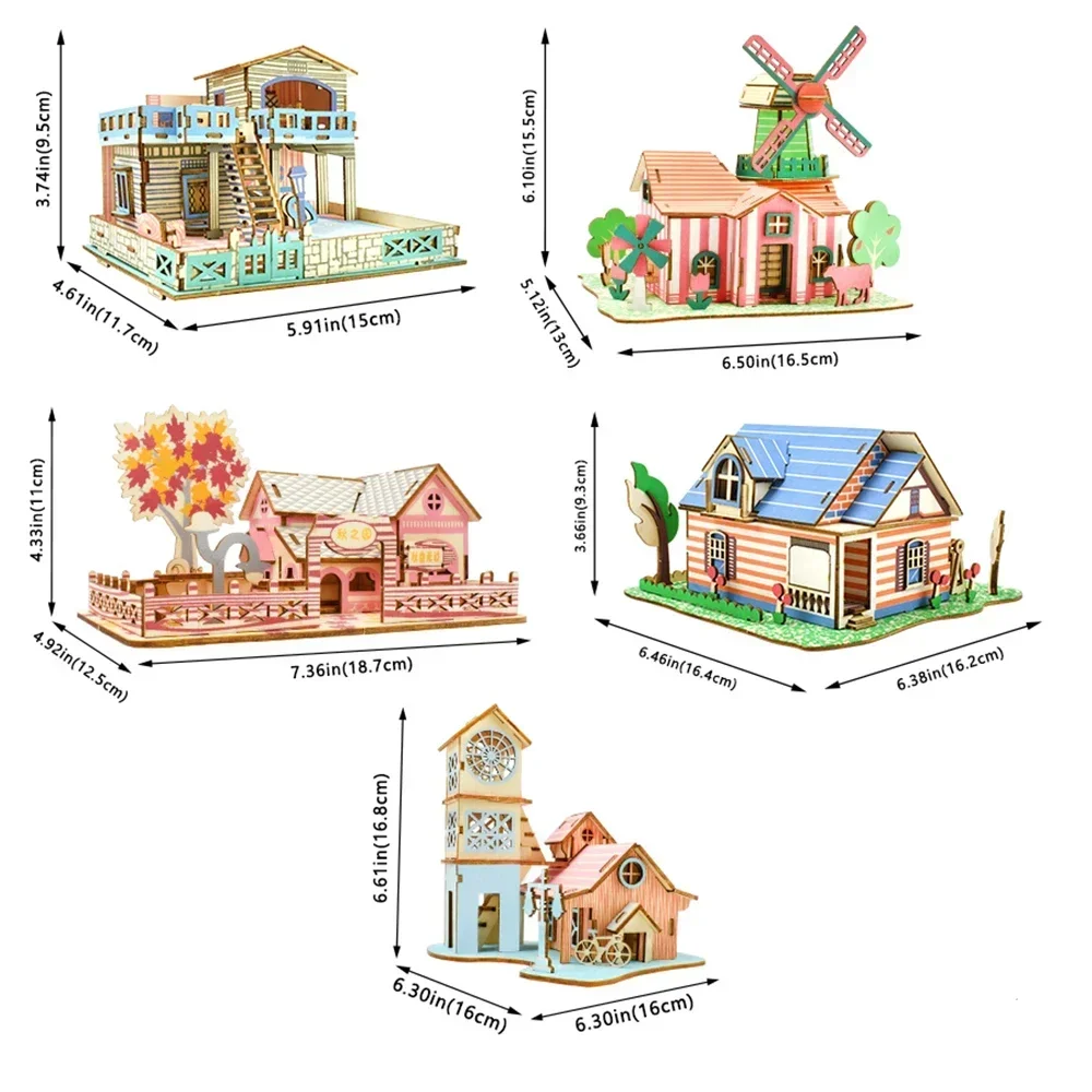 Puzzle in legno 3D giocattoli Jigsaw Architecture assemblaggio fai da te Building House Model Kit Puzzle per bambini giocattolo educativo in legno per bambini