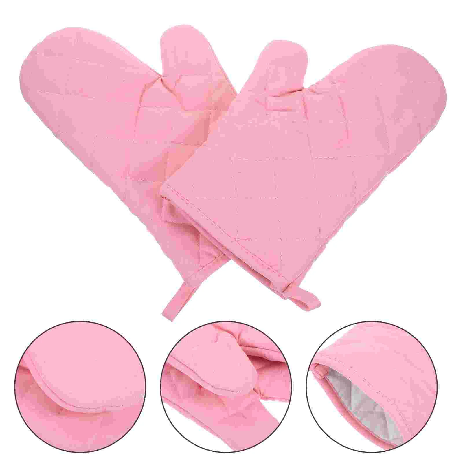 Gloves Oven Kitchen Bbq Micro-wave Mittens for Cooking Anti-scald Grill Pink Polyester