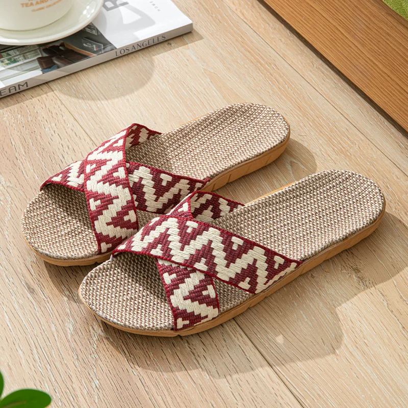 Summer Linen Slippers for Women Indoor Ladies Home Anti slip Thick Sole Linen Shoes Use Four Seasons Cool Slippers Slides