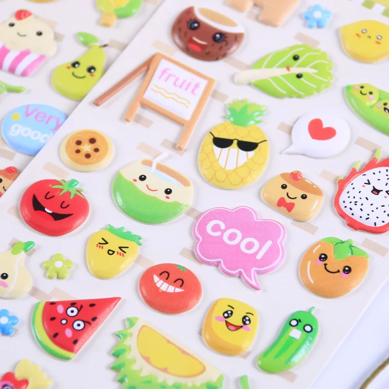 1 pc Cute Fruit Vegetables 3D Puffy Stickers for Kids Cognition Learning Stickers DIY Scrapbooking Stationery Stickers