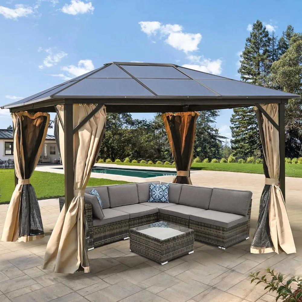 

Outdoors Tents,10x12 Ft Gazebo Hardtop Outdoor Canopy with Netting and Shaded Curtains, Outdoors Gardens Tent