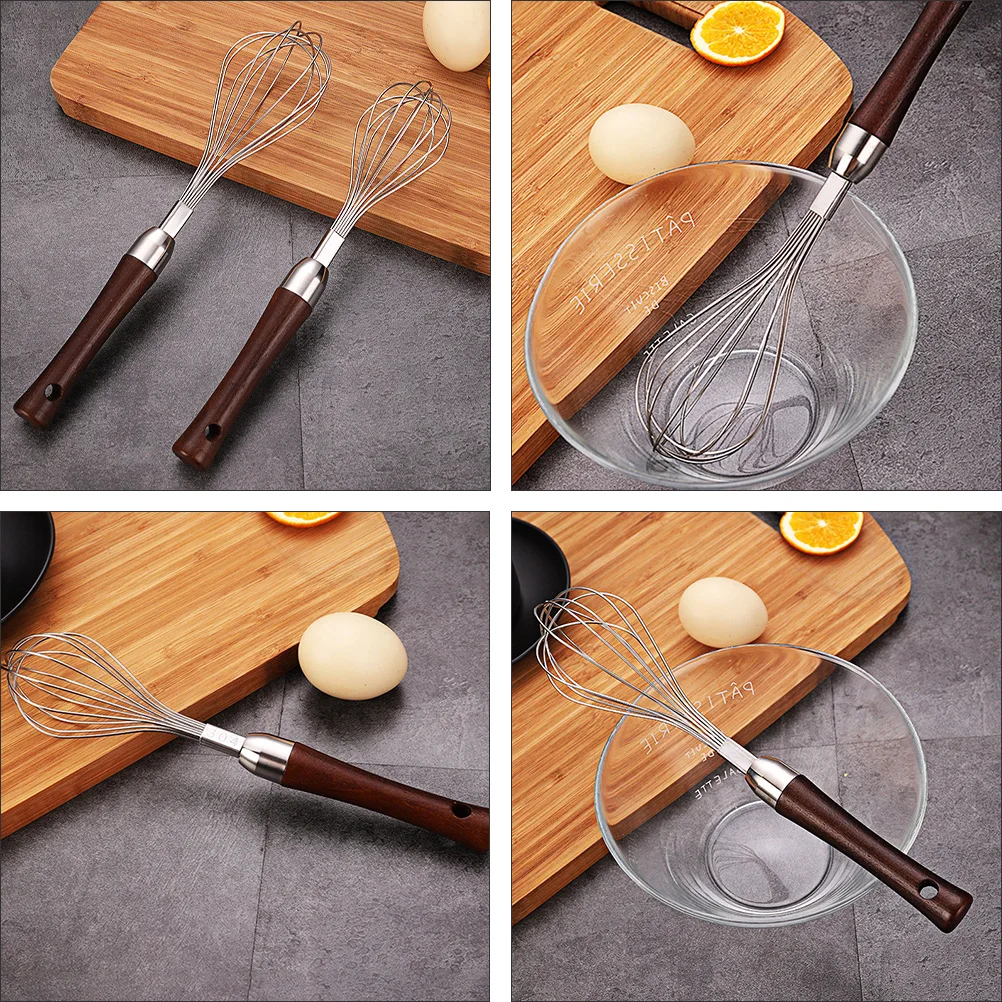 

Stainless Steel Egg Beater Small Size Thickened Wire Manual Wood Handle Coil Whisk Kitchen Gadgets Portable Mixer