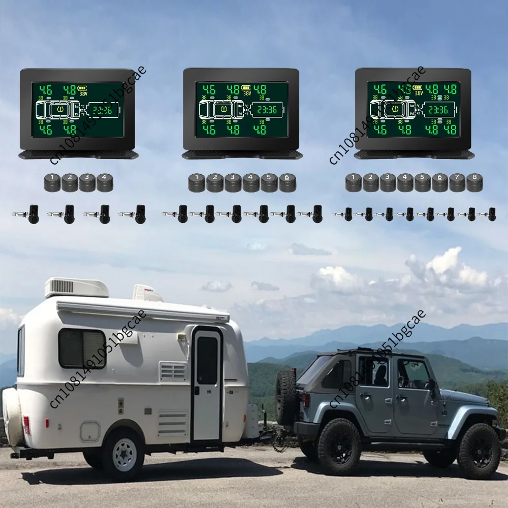 Real-Time Tire Pressure Monitor System Max 8.0 Bar IP67 Waterproof with 4/6/8 Sensors & Large Screen for RV/Trailer/Truck/SUV