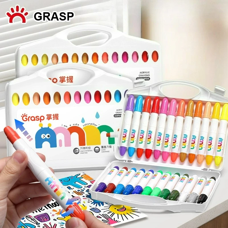 grasp-アクリルカラースティック-クレヨン-回転芯延長-非毒性オイルパステルセット-幼稚園・小学生向け