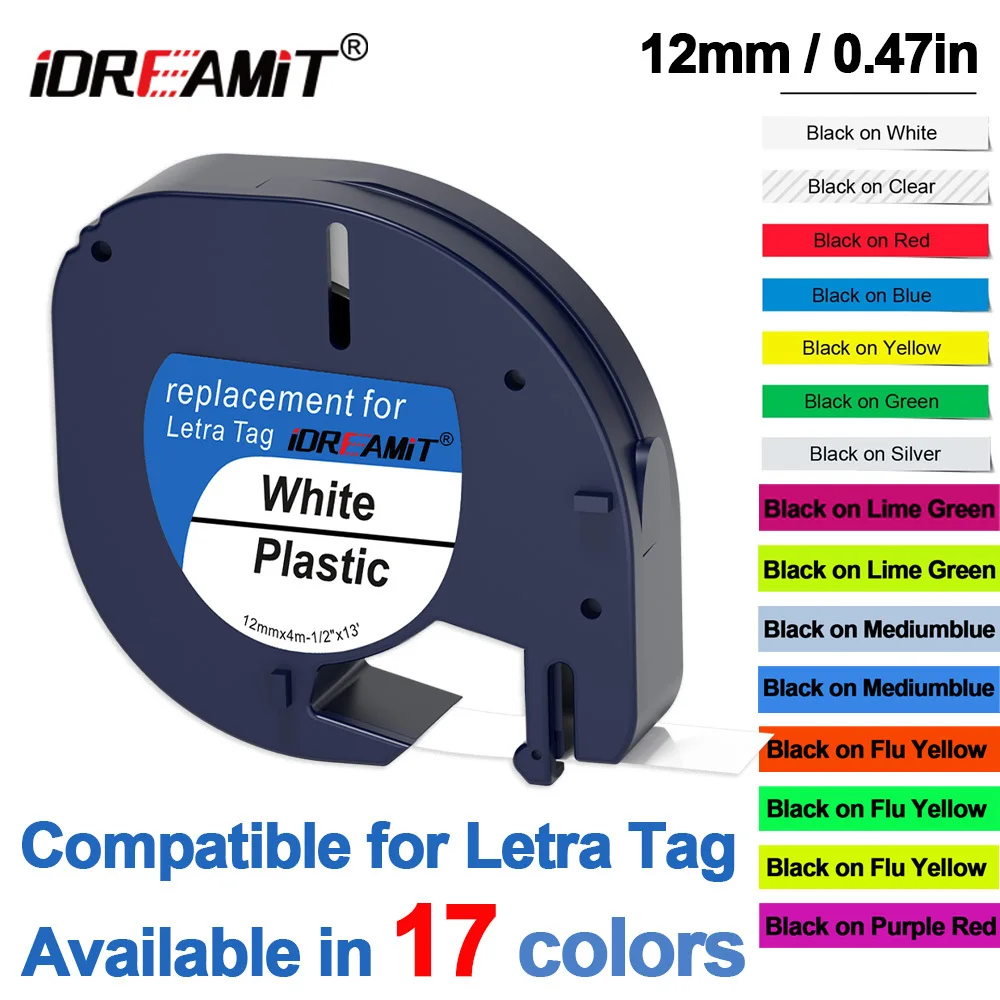 1-Pcs 12mm Balck on White Label Tape Compatible for DYMO LetraTag Label Tape 91330, 91331, 91332, 91333, 91334, 91335