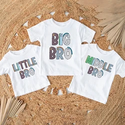 Big Middle Little Brother Print Family Matching T-shirt Boys Sibling Shirt Child Summer Tee Clothes Kids Short Sleeve Outfit Top