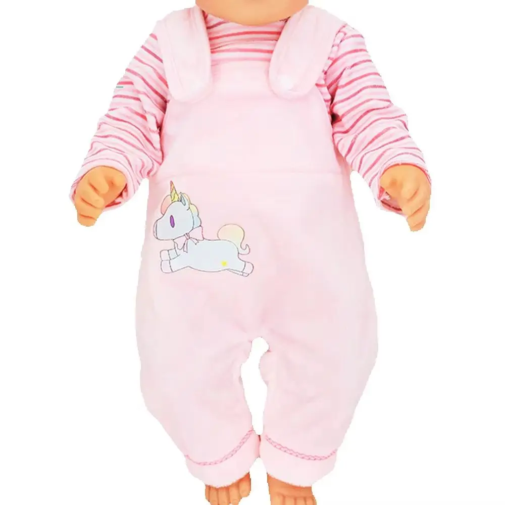 Doll Clothes Toys New Born Fit 18 Inch 40-43cm Striped T-Shirt, Pink Strap Pants American Doll