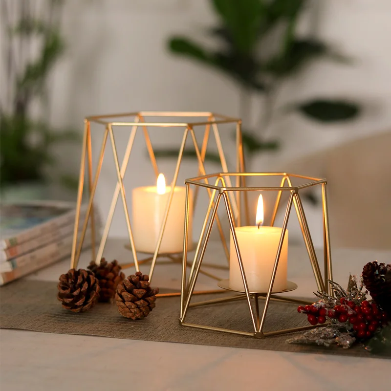 Tealight Decorative Candle Holders Golden Metal Castical Scented Candle Holders for Bases Velas Y Soportes House Decoration Fg09