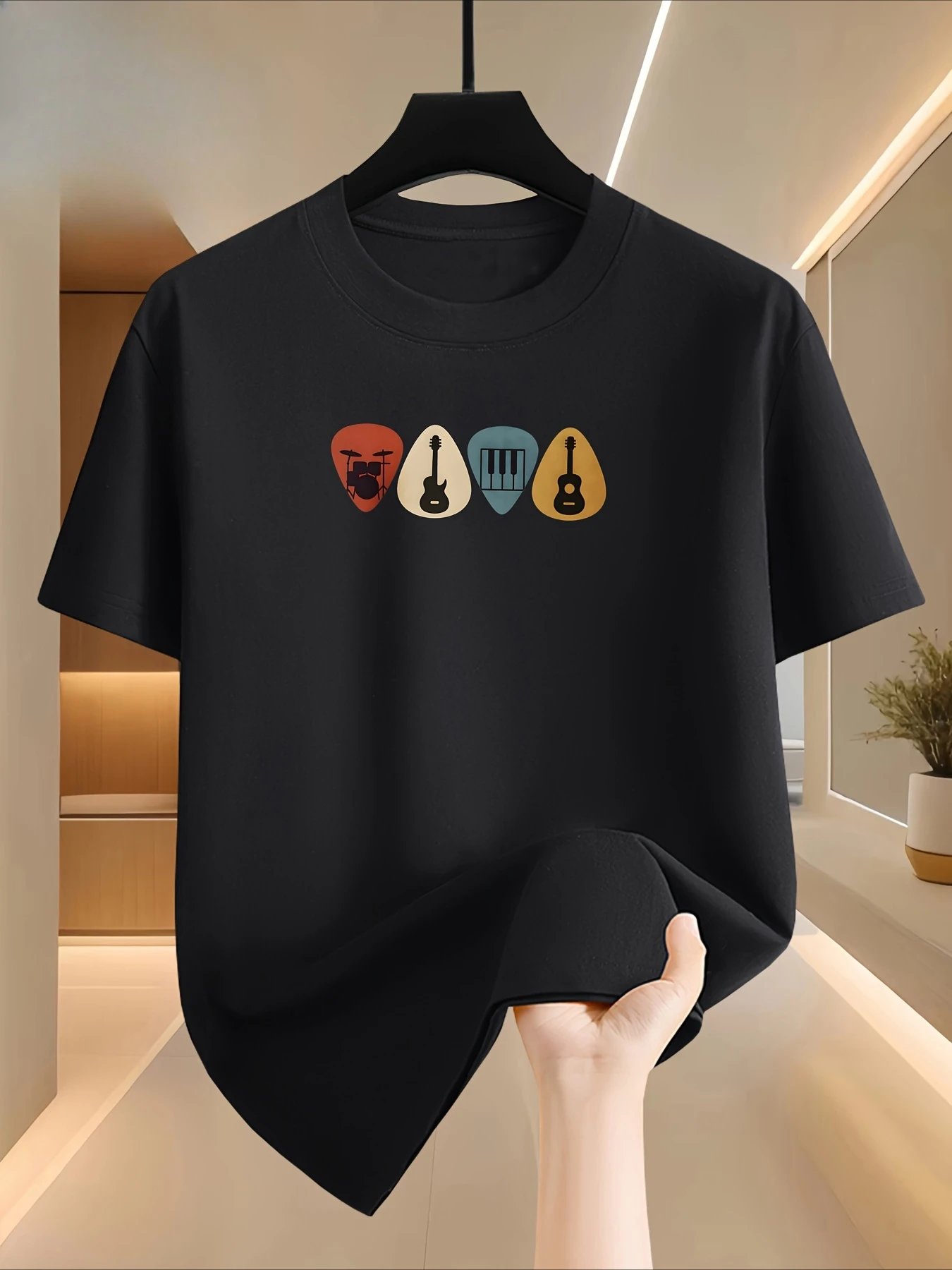 Minimal Guitar Pick Instrument Graphic T-shirt Men Women Cotton Music Enthusiast Loose Fit Basic Casual Daily Tees Tops