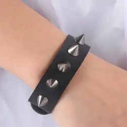 Unique Pointed One-row Spike Rivet Bracelet Punk Gothic Unisex PU Leather Bangles for Men Women Fashion Jewelry