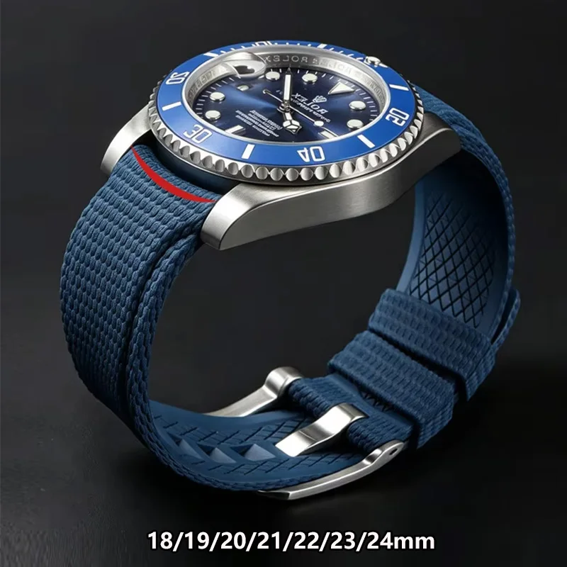 18/19/20/21/22/23/24mm FKM Gummiarmband mit gebogenem Ende und Schnellverschluss für Omega Longines Rolex Seiko Universal Uhrenarmband