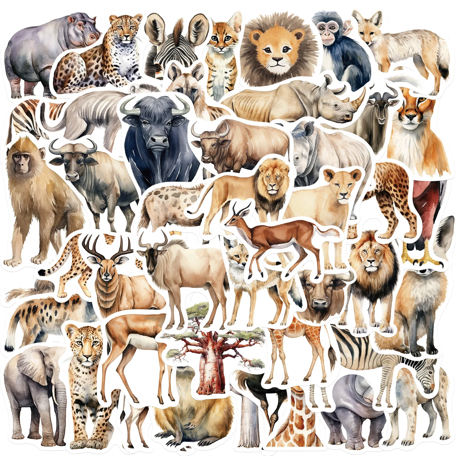 50PCS Creative African Animal Stickers Cute Cartoon DIY Stationery Scrapbook Luggage Car Water Cup Graffiti Waterproof Sticker